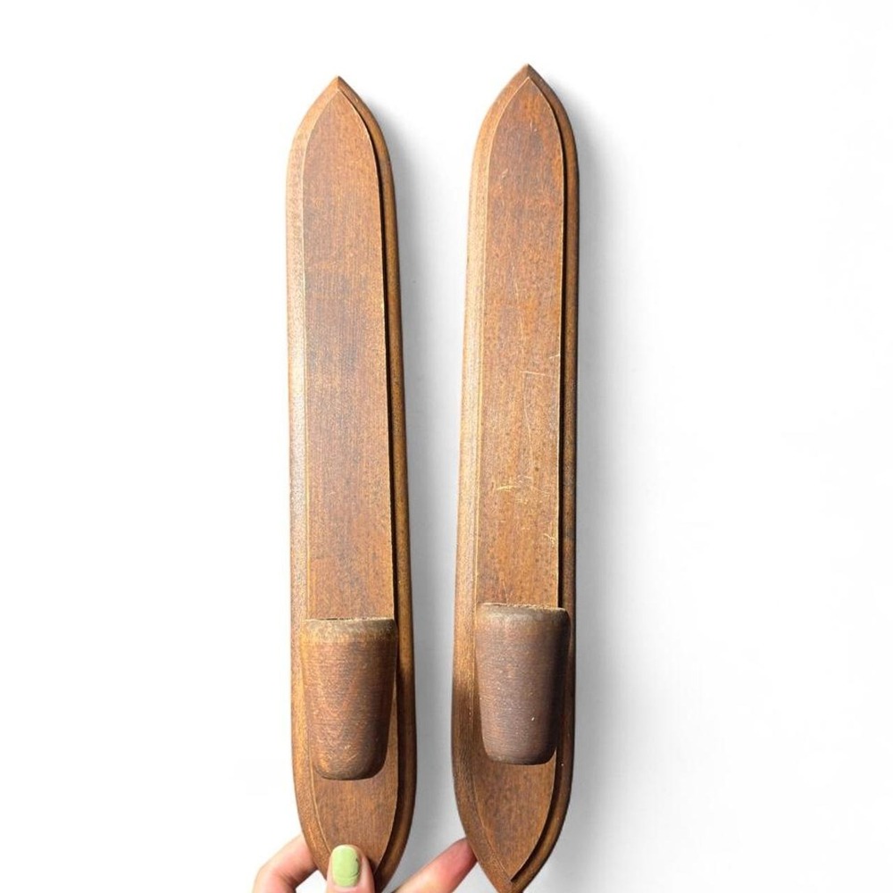 Vintage wooden wall candlestick holders
